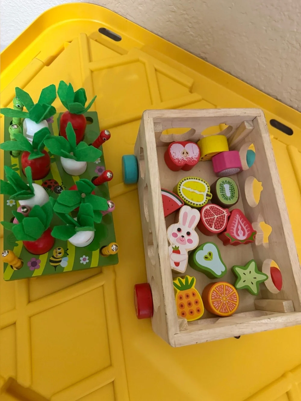 Wooden Montessori Pull-Along Shape Sorter & Vegetable Harvest Learning Toy Set